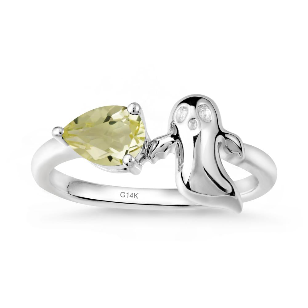 Pear Shapped Lemon Quartz Gothic Ring - LUO Jewelry #metal_14k white gold