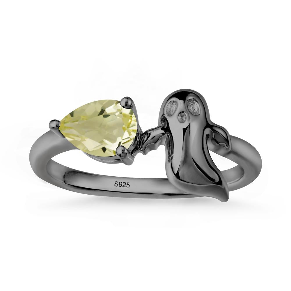 Pear Shapped Lemon Quartz Gothic Ring - LUO Jewelry #metal_black finish sterling silver