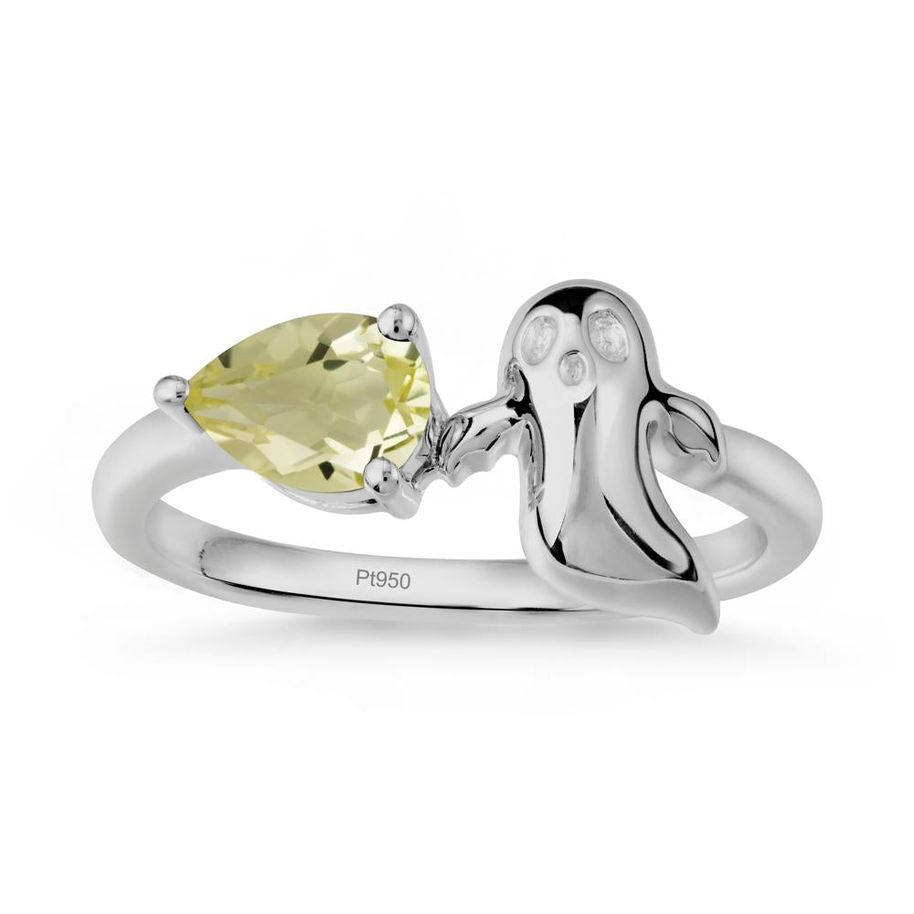 Pear Shapped Lemon Quartz Gothic Ring - LUO Jewelry #metal_platinum