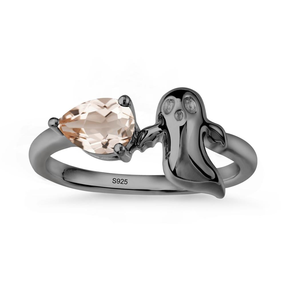 Pear Shapped Morganite Gothic Ring - LUO Jewelry #metal_black finish sterling silver