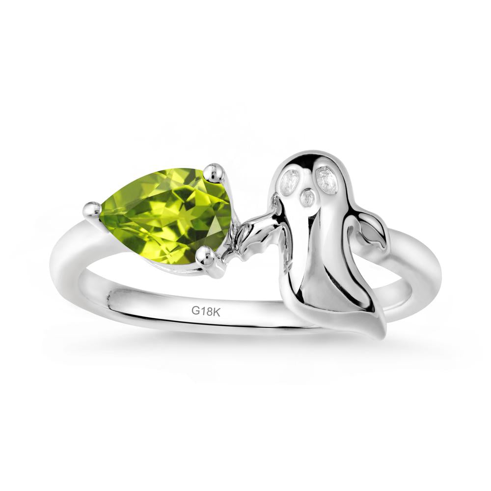 Pear Shapped Peridot Gothic Ring - LUO Jewelry #metal_18k white gold