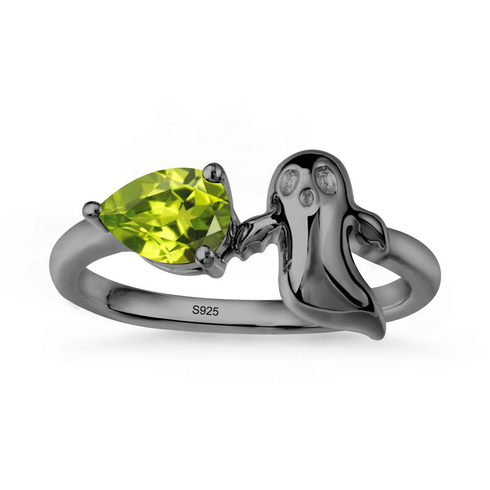 Pear Shapped Peridot Gothic Ring - LUO Jewelry #metal_black finish sterling silver