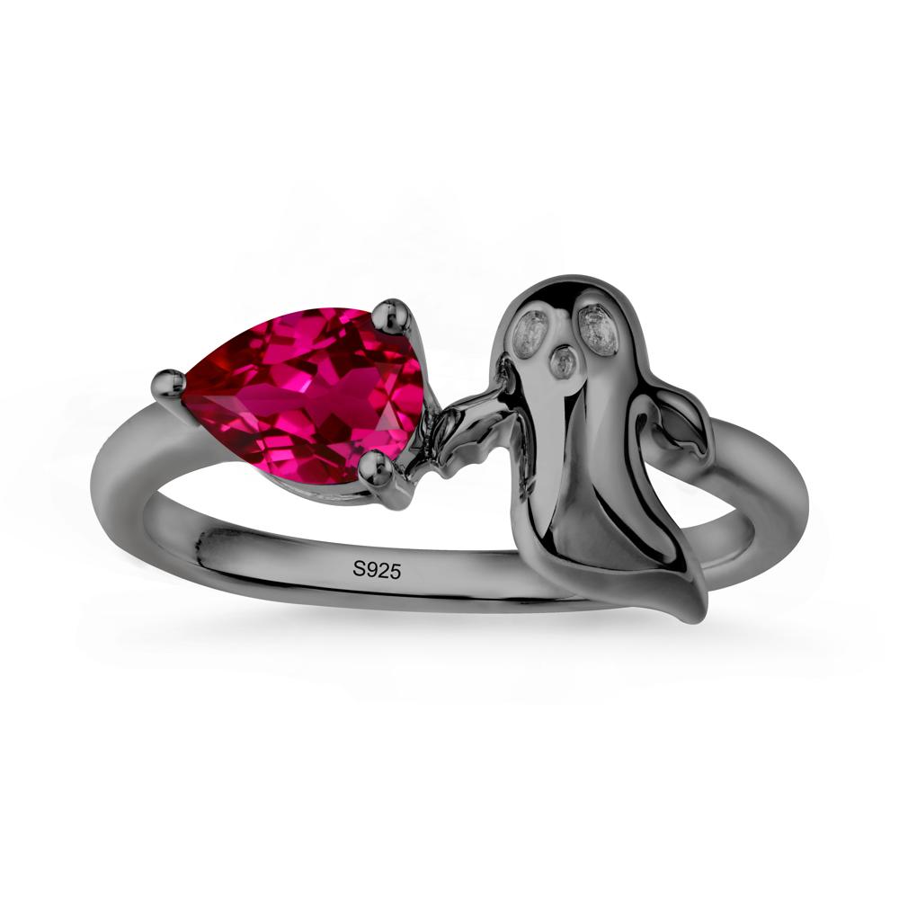 Gothic Ghost Ruby Ring - LUO Jewelry #metal_black finish sterling silver