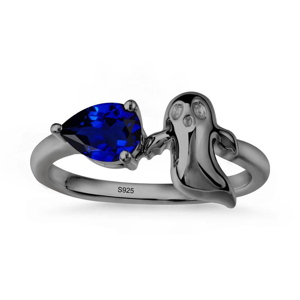 Pear Shapped Sapphire Gothic Ring - LUO Jewelry #metal_black finish sterling silver