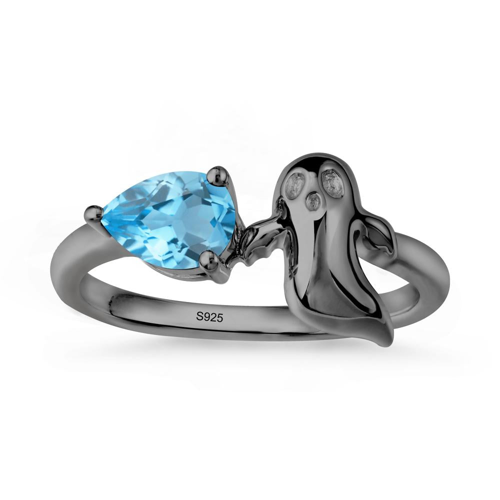Gothic Ghost Swiss Blue Topaz Ring - LUO Jewelry #metal_black finish sterling silver