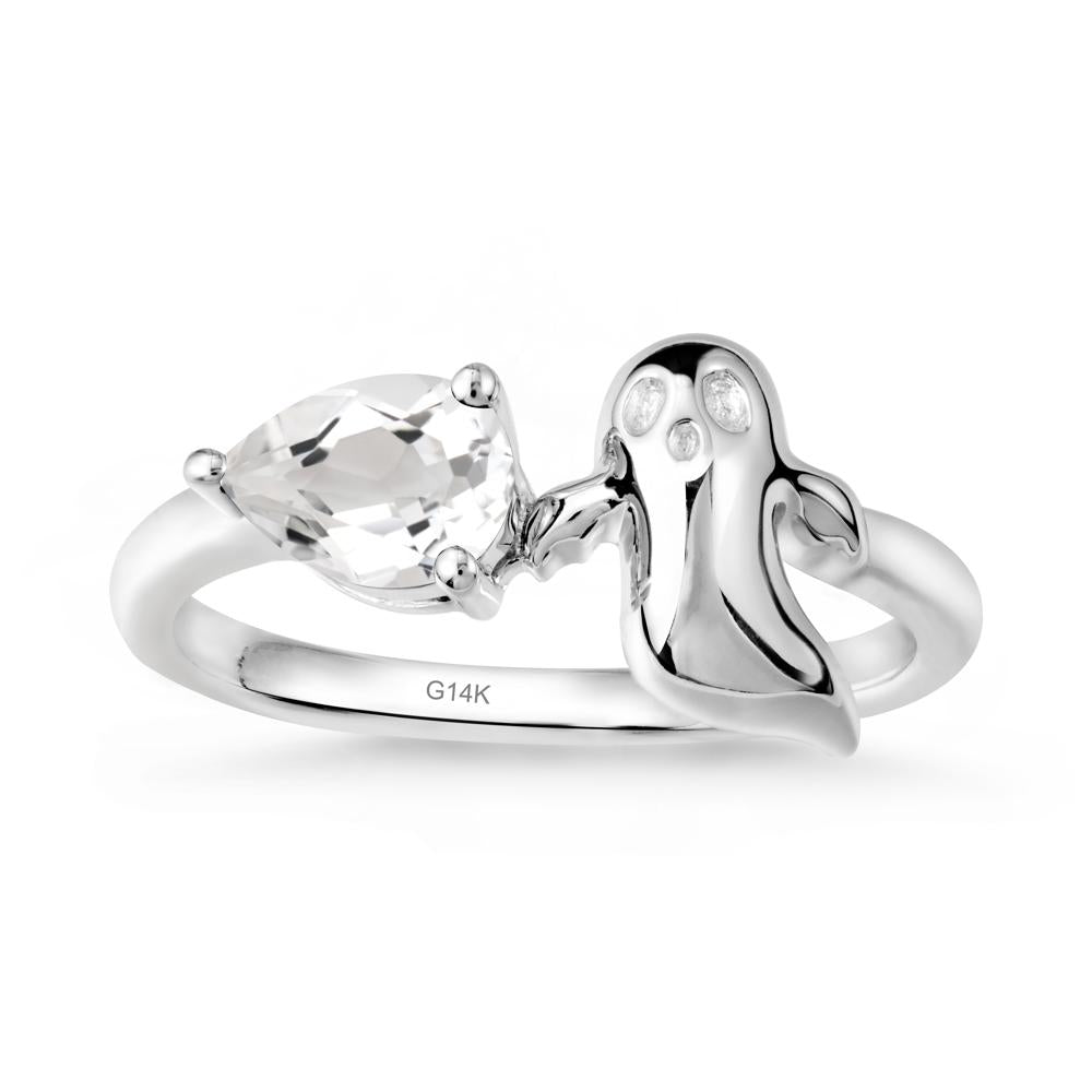 Pear Shapped White Topaz Gothic Ring - LUO Jewelry #metal_14k white gold