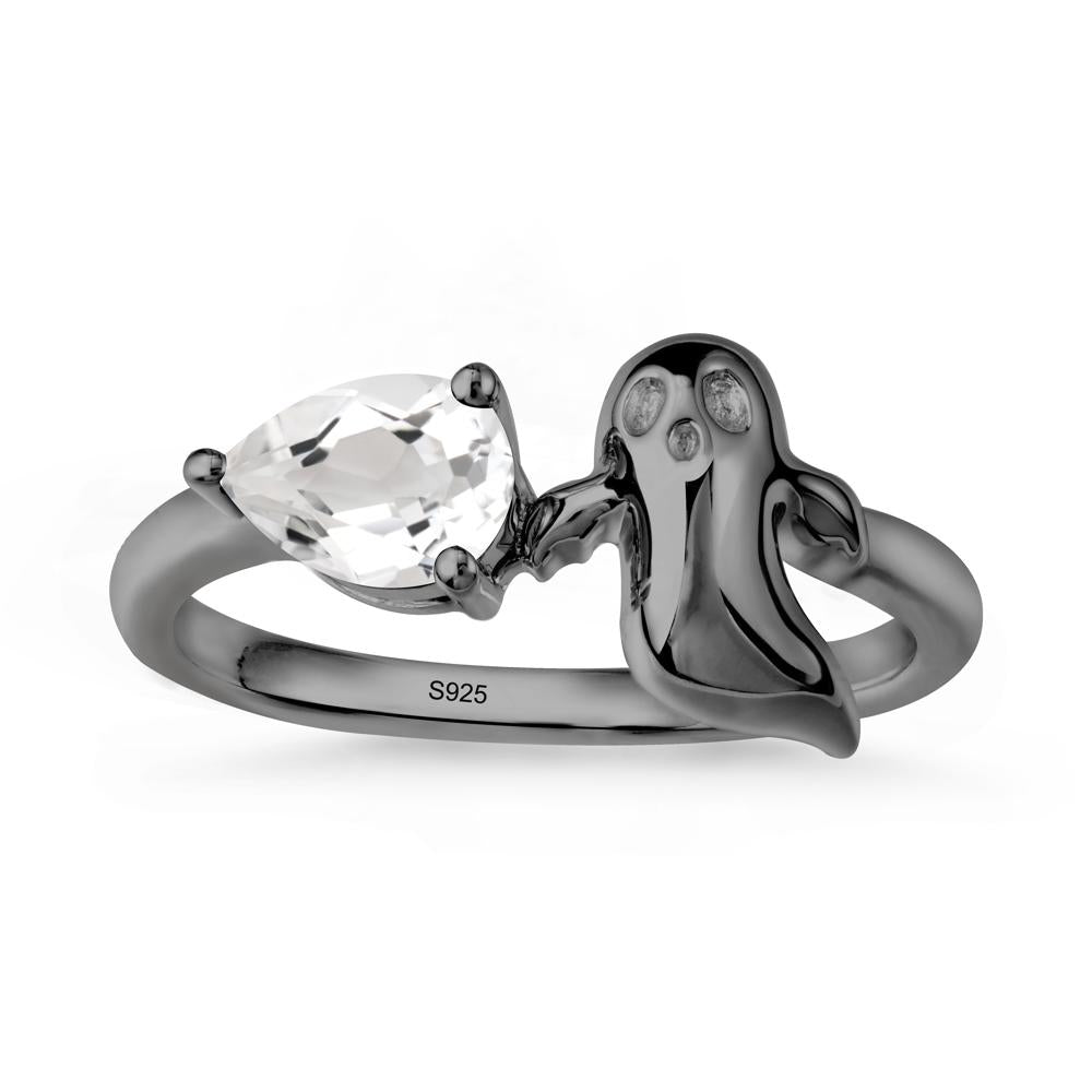Pear Shapped White Topaz Gothic Ring - LUO Jewelry #metal_black finish sterling silver
