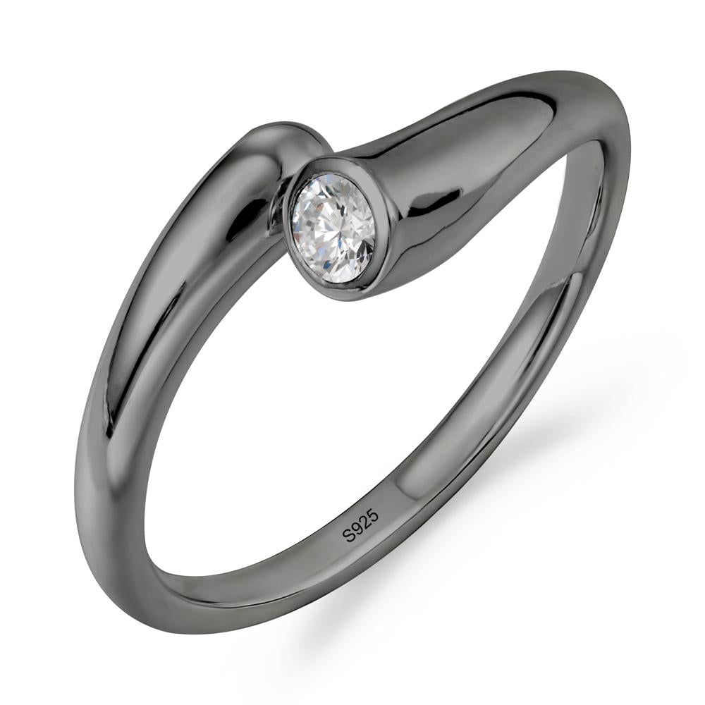 Simple Bypass Cubic Zirconia Ring - LUO Jewelry #metal_black finish sterling silver