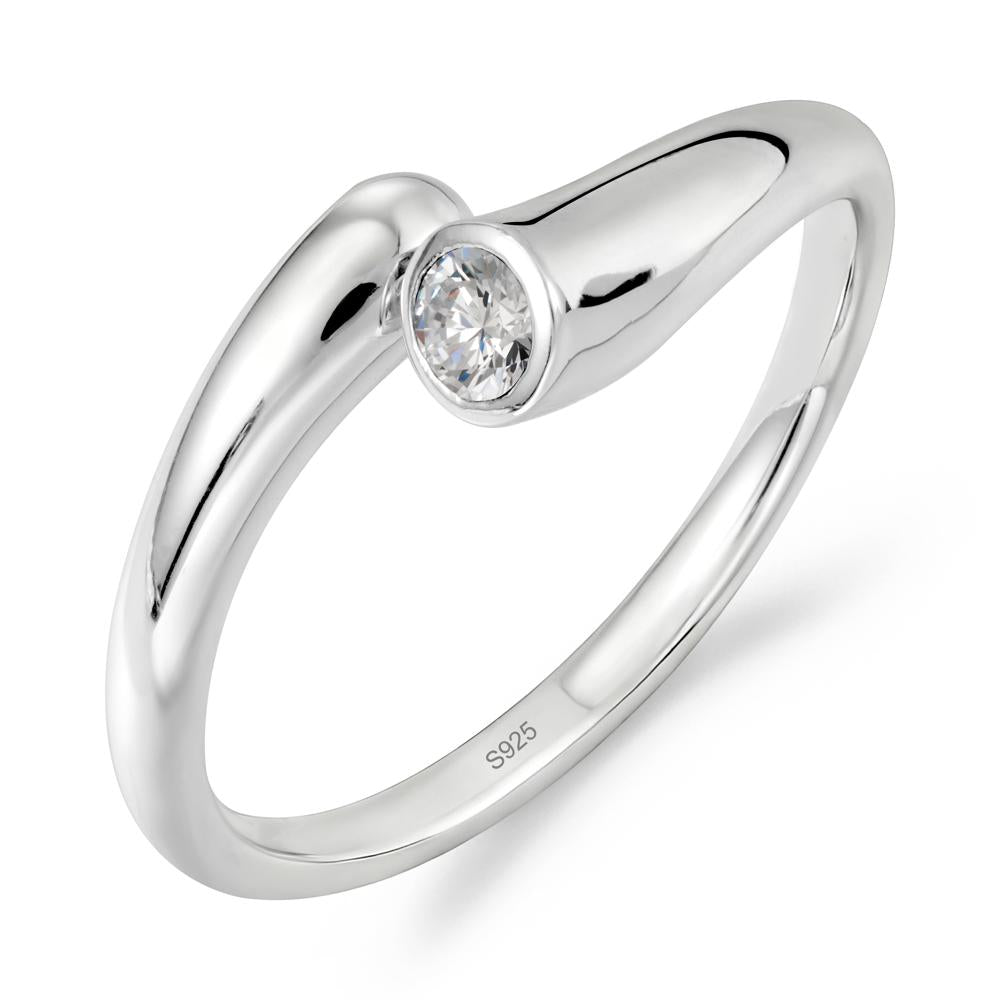 Simple Bypass Cubic Zirconia Ring - LUO Jewelry #metal_sterling silver