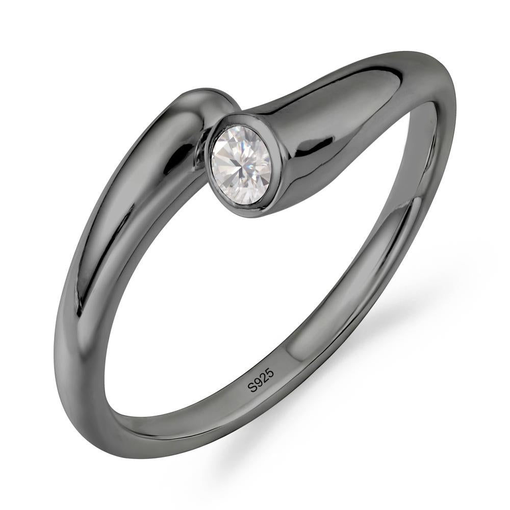 Simple Bypass Moissanite Ring - LUO Jewelry #metal_black finish sterling silver
