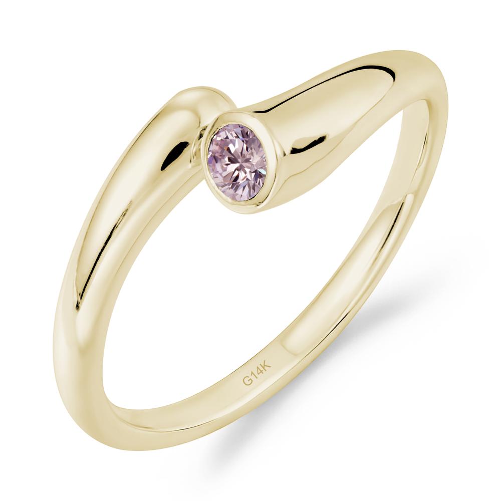 Simple Bypass Pink Cubic Zirconia Ring - LUO Jewelry #metal_14k yellow gold