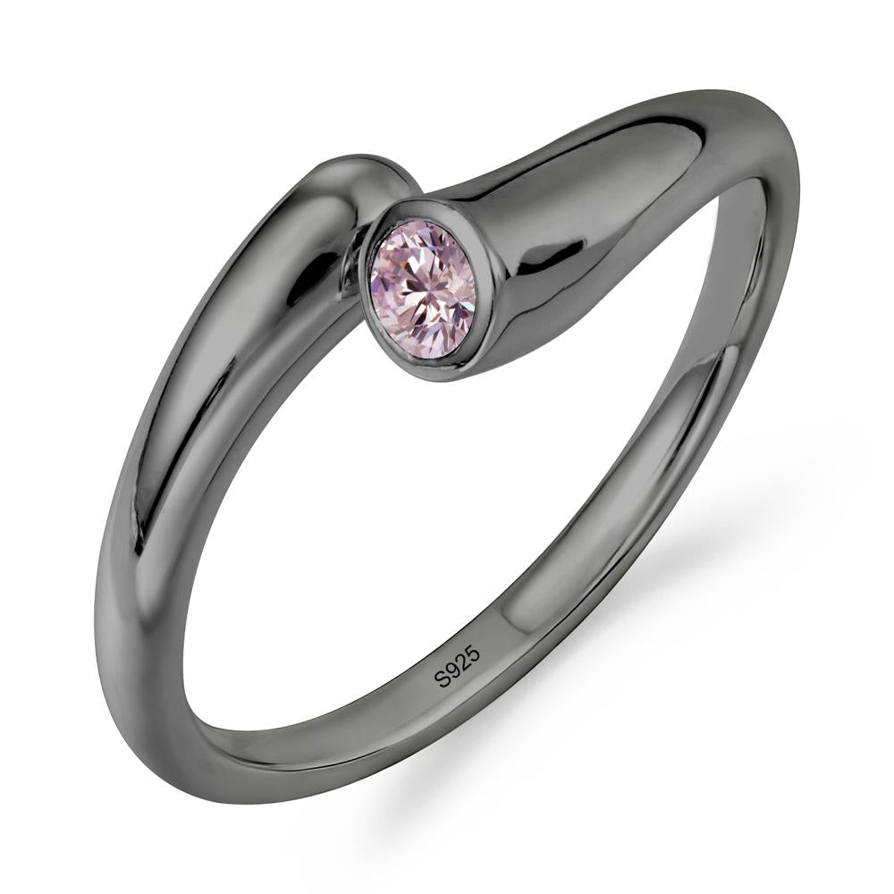 Simple Bypass Pink Cubic Zirconia Ring - LUO Jewelry #metal_black finish sterling silver