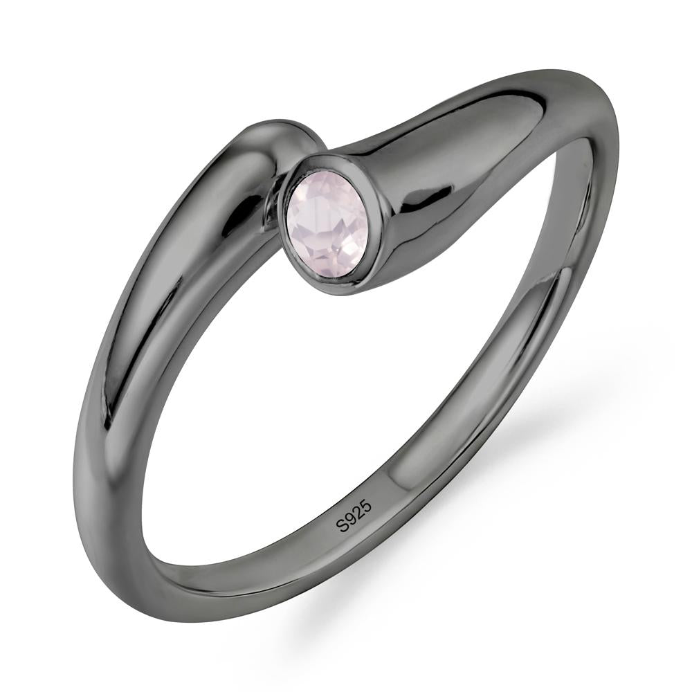 Minimalist Bypass Rose Quartz Ring - LUO Jewelry #metal_black finish sterling silver