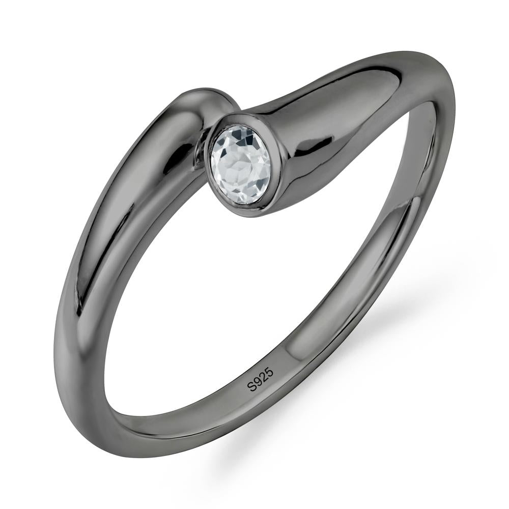 Simple Bypass White Topaz Ring - LUO Jewelry #metal_black finish sterling silver