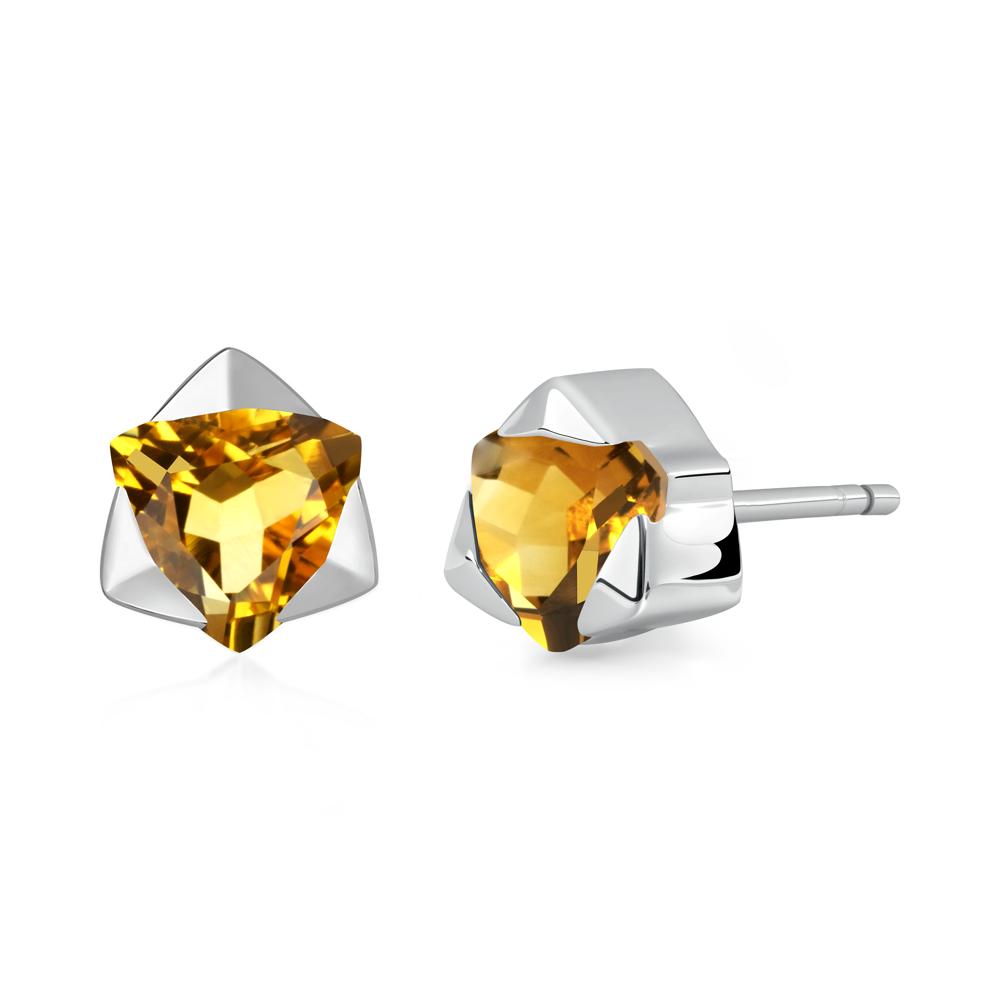 Trillion Cut Citrine Bezel Stud Earrings - LUO Jewelry #metal_14k white gold
