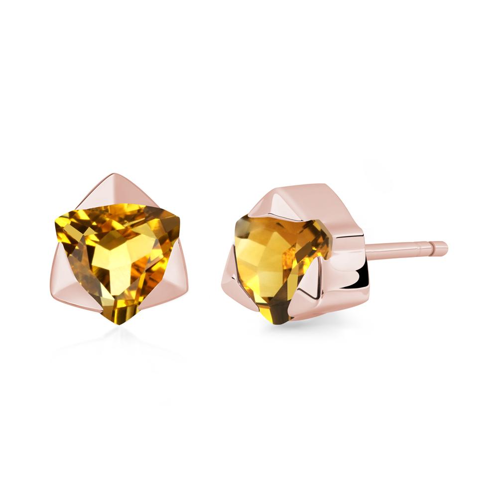 Trillion Cut Citrine Bezel Stud Earrings - LUO Jewelry #metal_18k rose gold