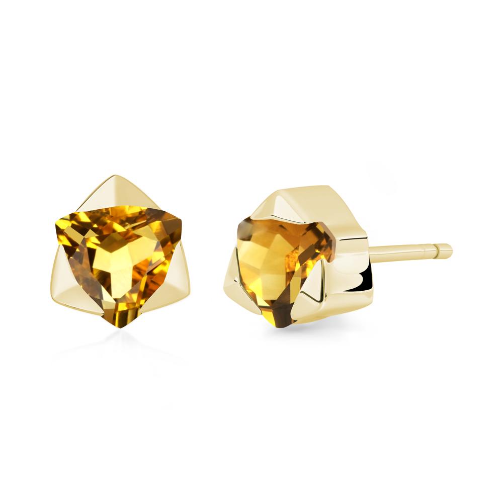 Trillion Cut Citrine Bezel Stud Earrings - LUO Jewelry #metal_18k yellow gold