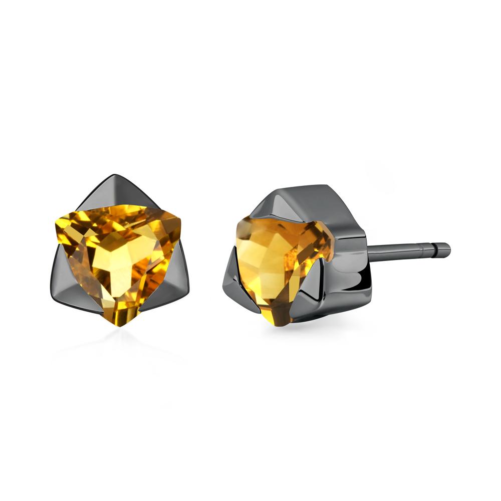 Trillion Cut Citrine Bezel Stud Earrings - LUO Jewelry #metal_black finish sterling silver