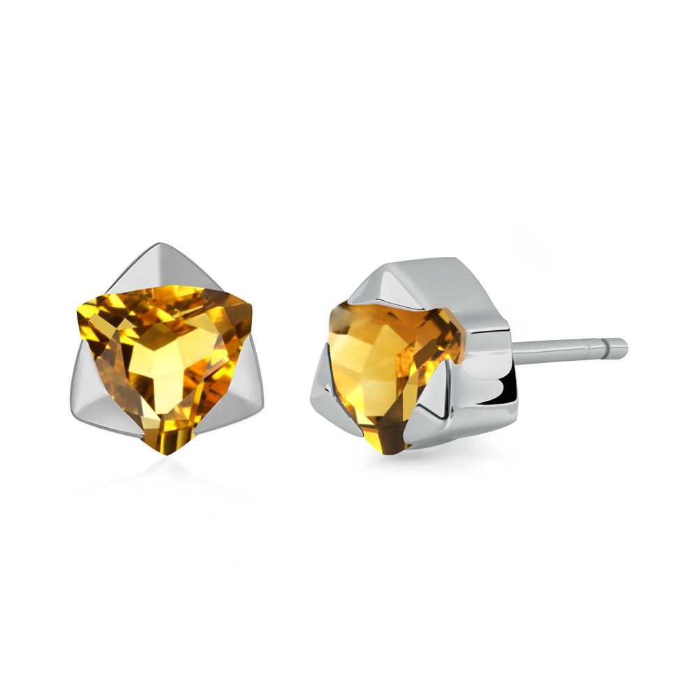 Trillion Cut Citrine Bezel Stud Earrings - LUO Jewelry #metal_platinum