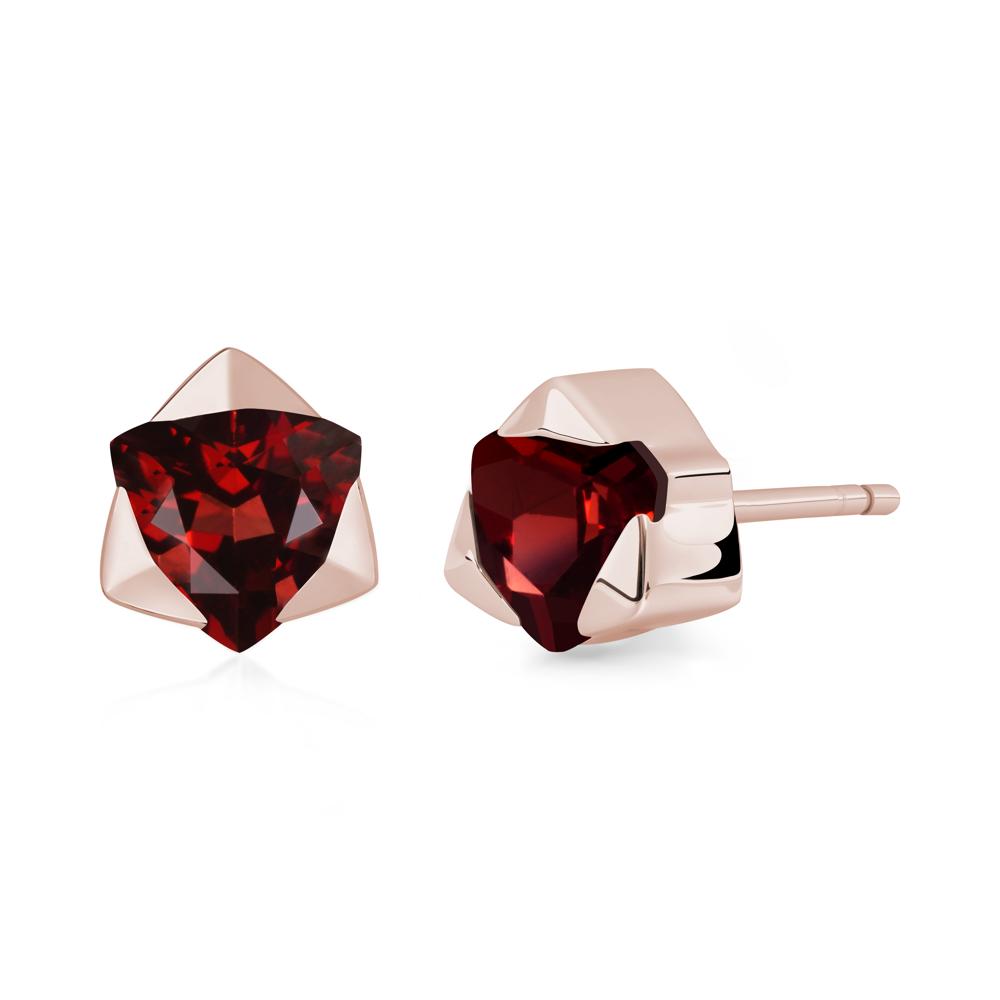 Trillion Cut Garnet Bezel Stud Earrings - LUO Jewelry #metal_14k rose gold