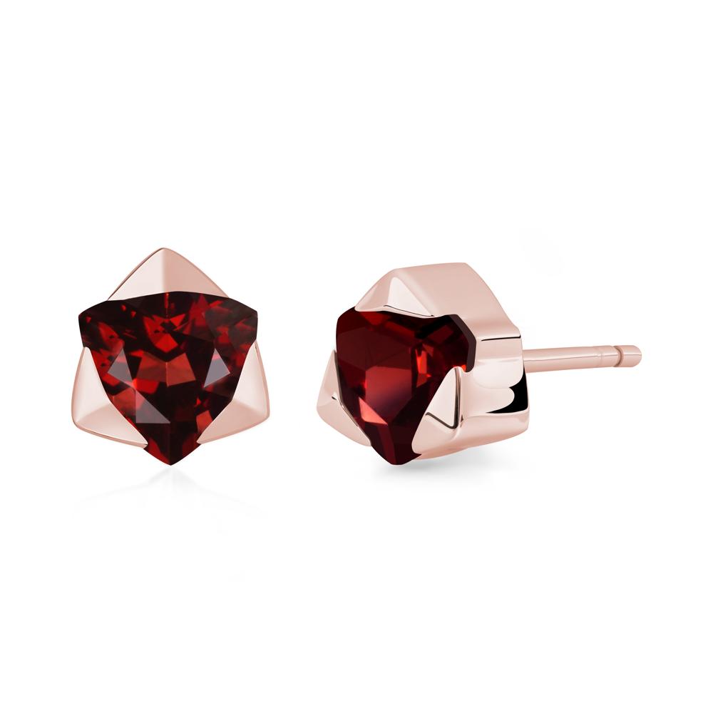 Trillion Cut Garnet Bezel Stud Earrings - LUO Jewelry #metal_18k rose gold