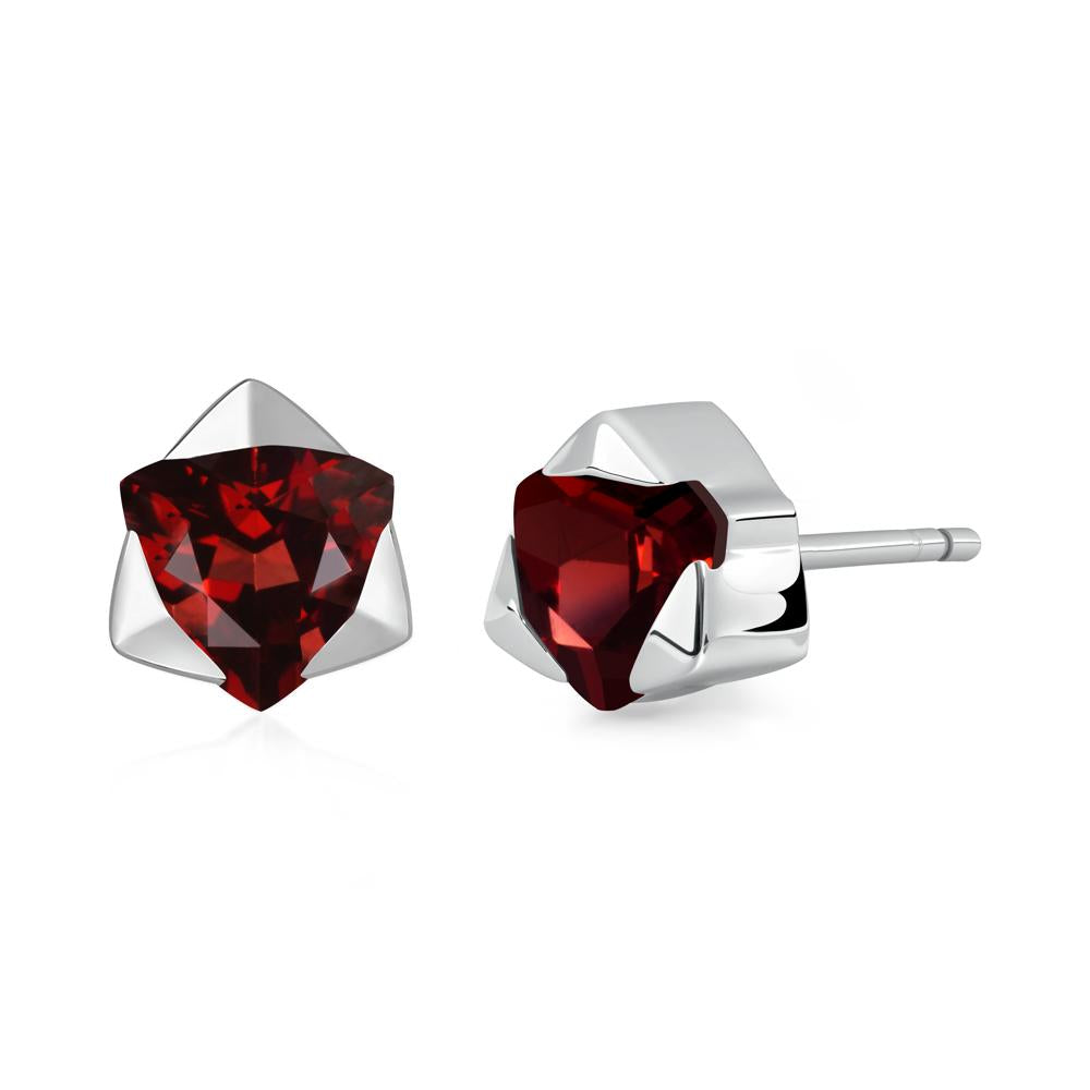 Trillion Cut Garnet Bezel Stud Earrings - LUO Jewelry #metal_18k white gold