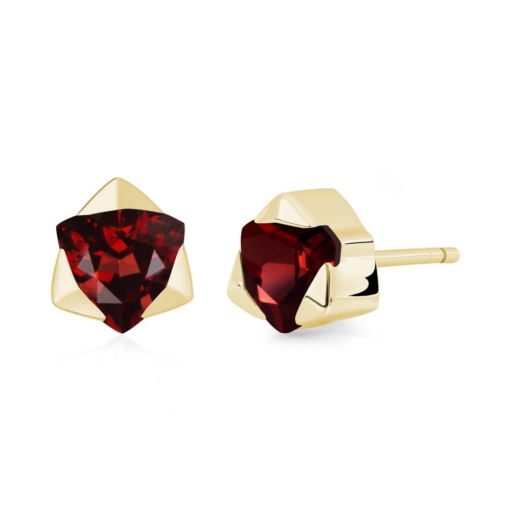 Trillion Cut Garnet Bezel Stud Earrings - LUO Jewelry #metal_18k yellow gold