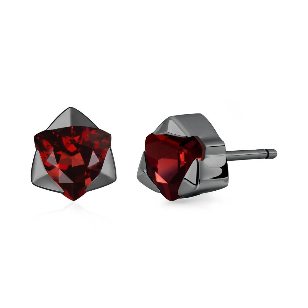 Trillion Cut Garnet Bezel Stud Earrings - LUO Jewelry #metal_black finish sterling silver