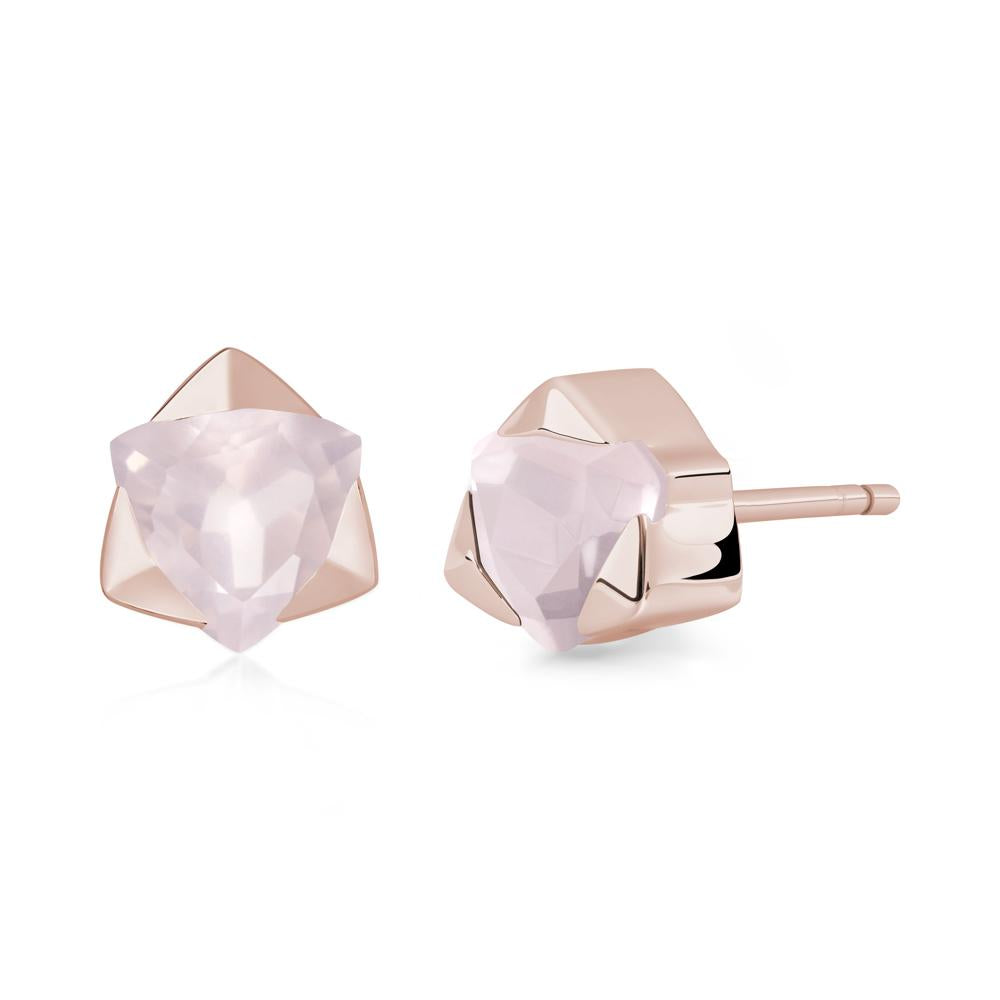 Trillion Cut Rose Quartz Bezel Stud Earrings - LUO Jewelry #metal_14k rose gold