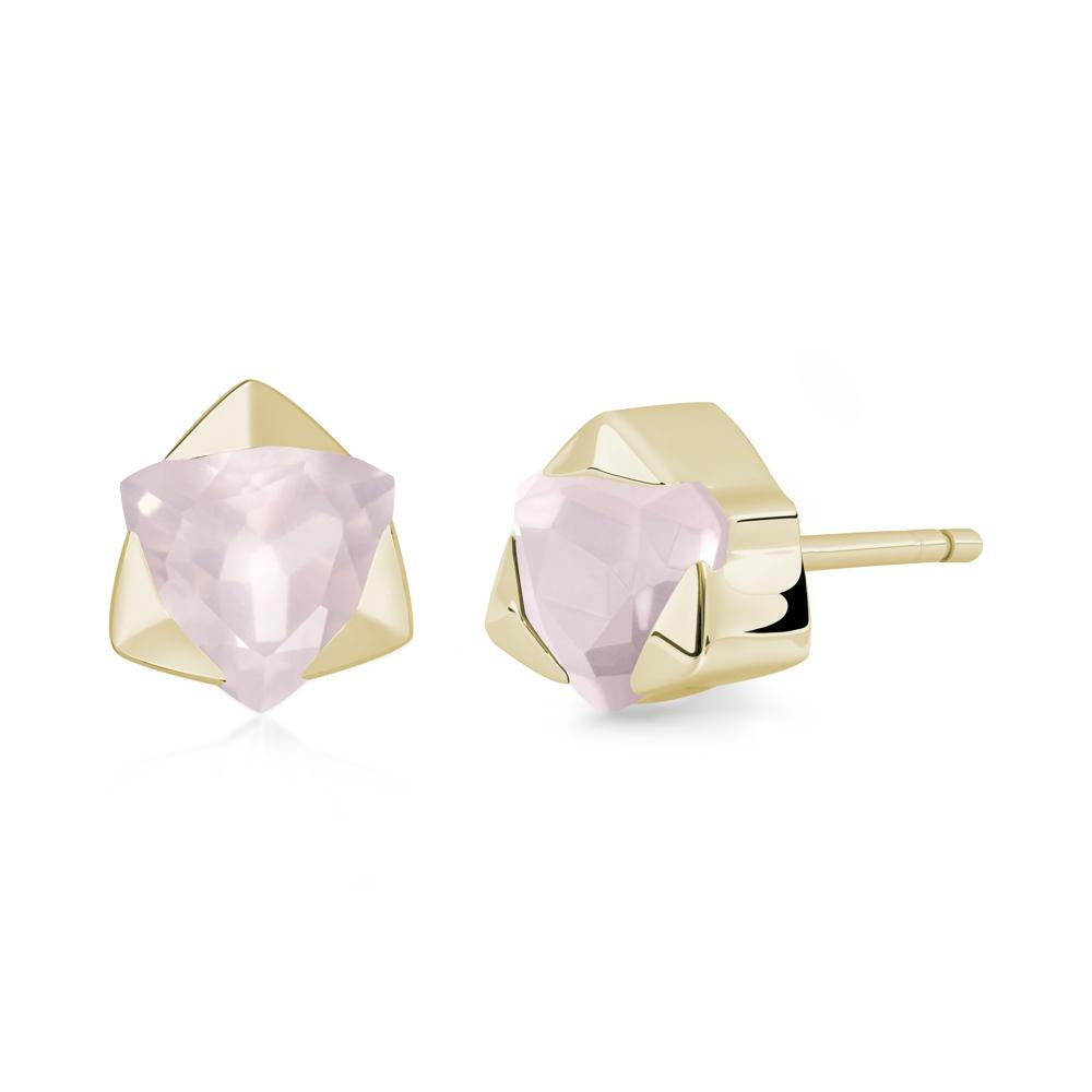 Trillion Cut Rose Quartz Bezel Stud Earrings - LUO Jewelry #metal_14k yellow gold