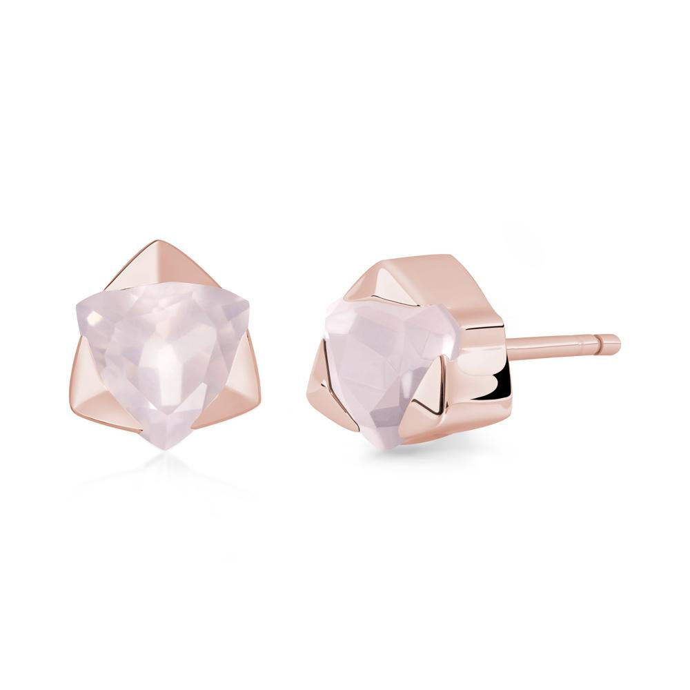 Trillion Cut Rose Quartz Bezel Stud Earrings - LUO Jewelry #metal_18k rose gold