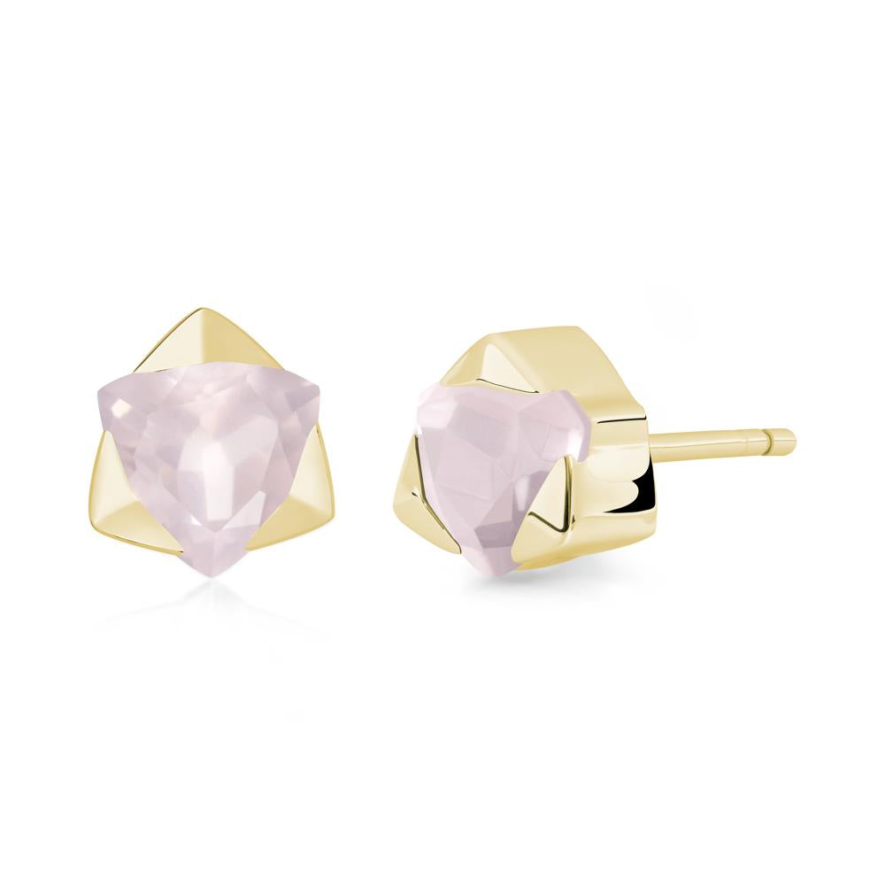 Trillion Cut Rose Quartz Bezel Stud Earrings - LUO Jewelry #metal_18k yellow gold