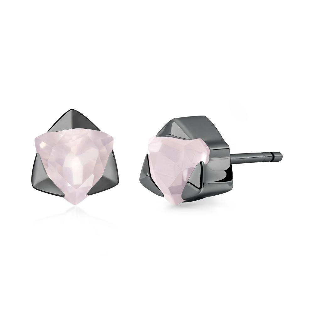 Trillion Cut Rose Quartz Bezel Stud Earrings - LUO Jewelry #metal_black finish sterling silver