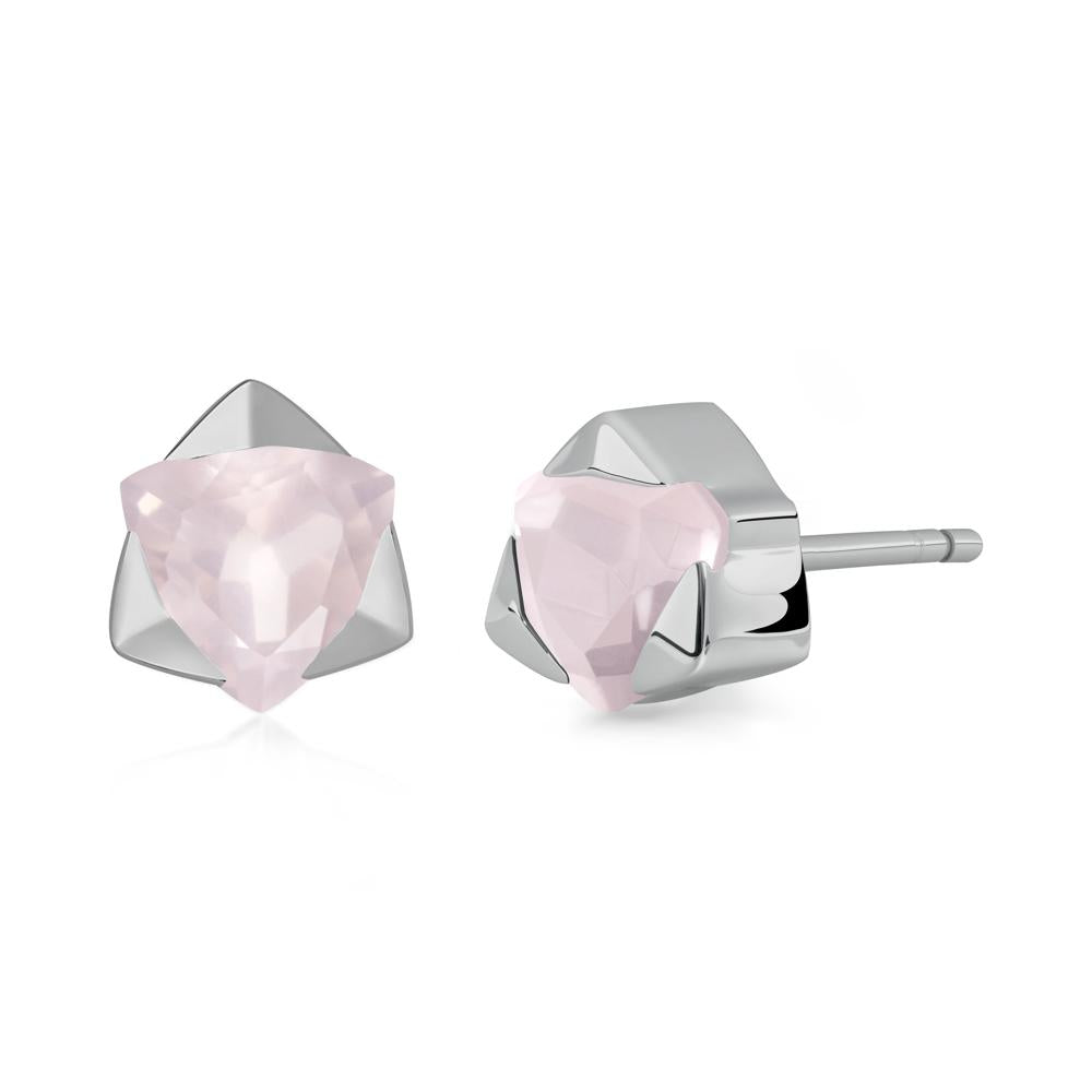 Trillion Cut Rose Quartz Bezel Stud Earrings - LUO Jewelry #metal_platinum