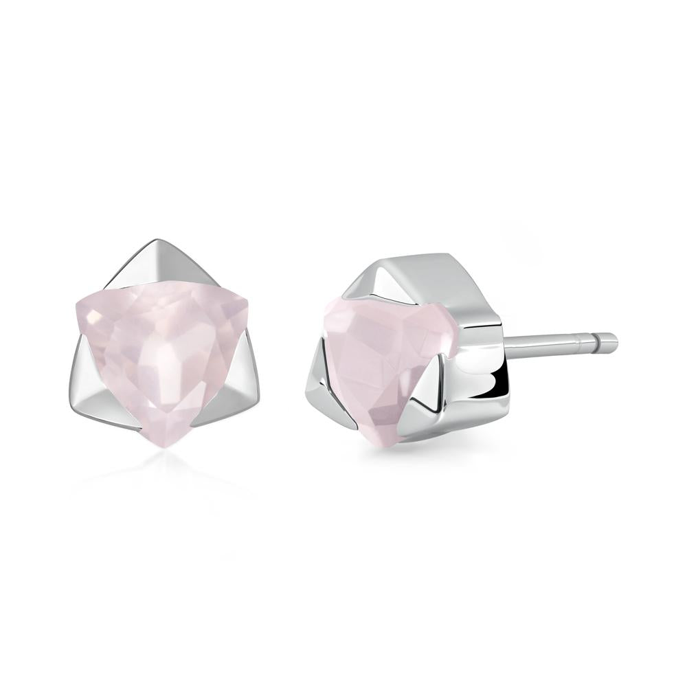 Trillion Cut Rose Quartz Bezel Stud Earrings - LUO Jewelry #metal_sterling silver