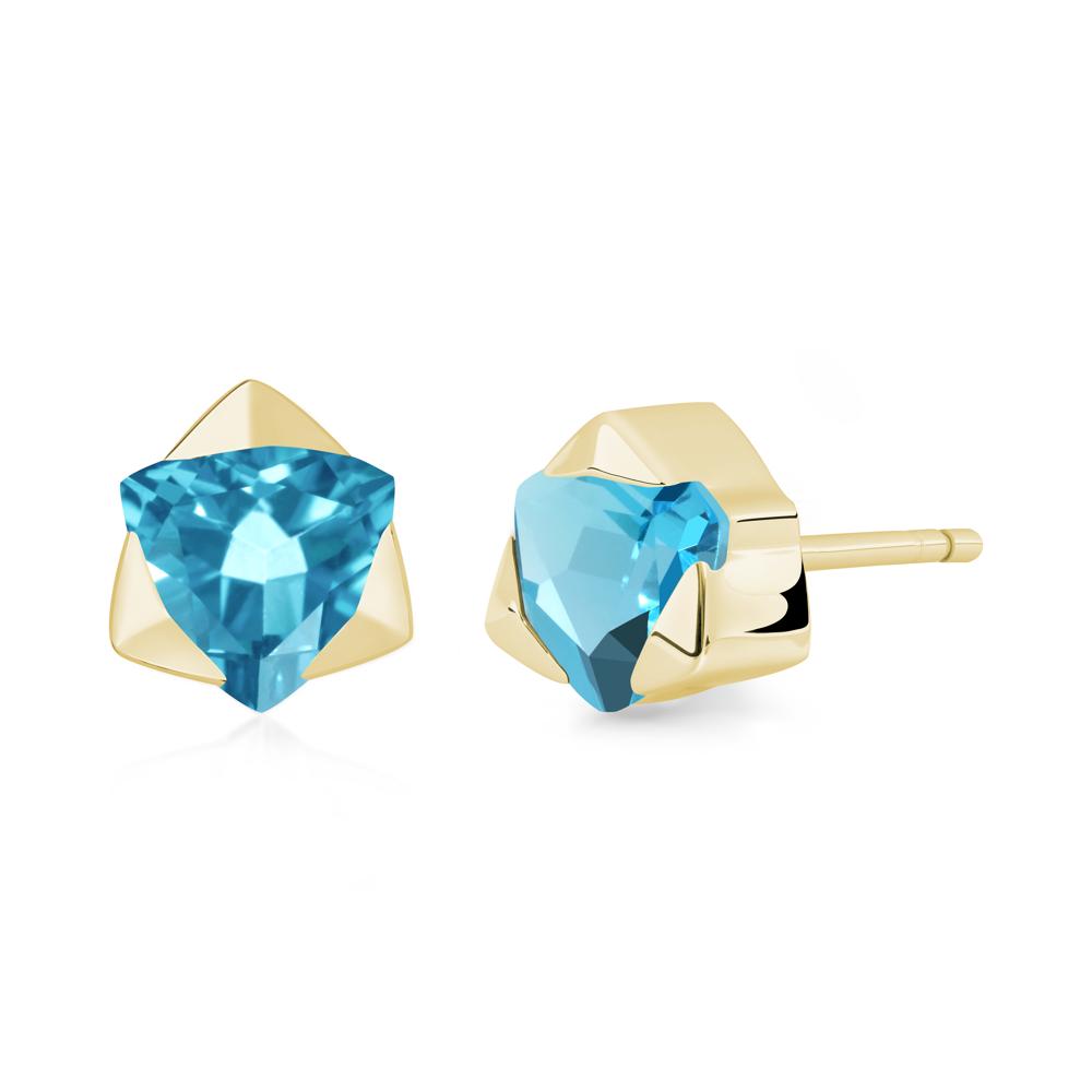 Bezel Set Swiss Blue Topaz Earrings - LUO Jewelry #metal_18k yellow gold