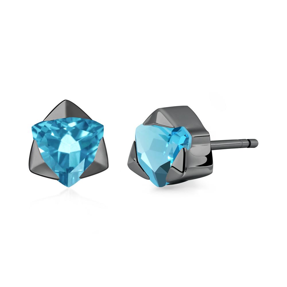 Bezel Set Swiss Blue Topaz Earrings - LUO Jewelry #metal_black finish sterling silver