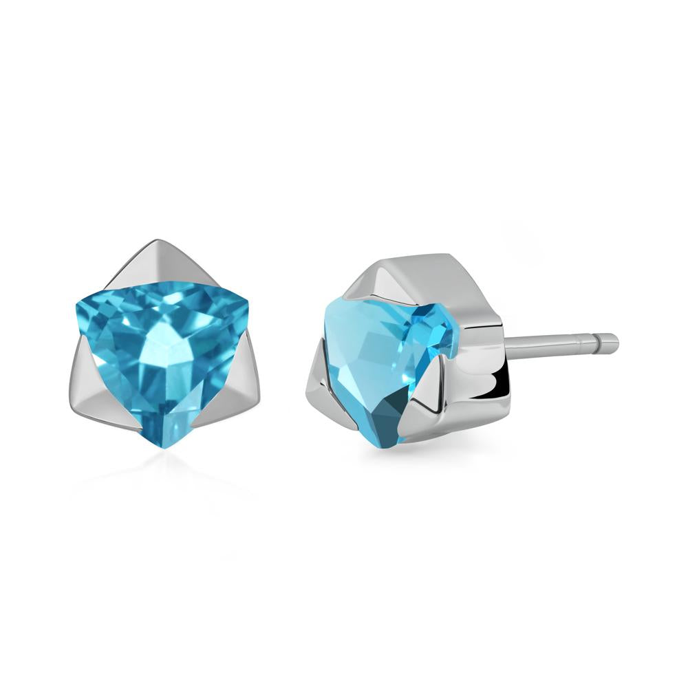 Bezel Set Swiss Blue Topaz Earrings - LUO Jewelry #metal_platinum