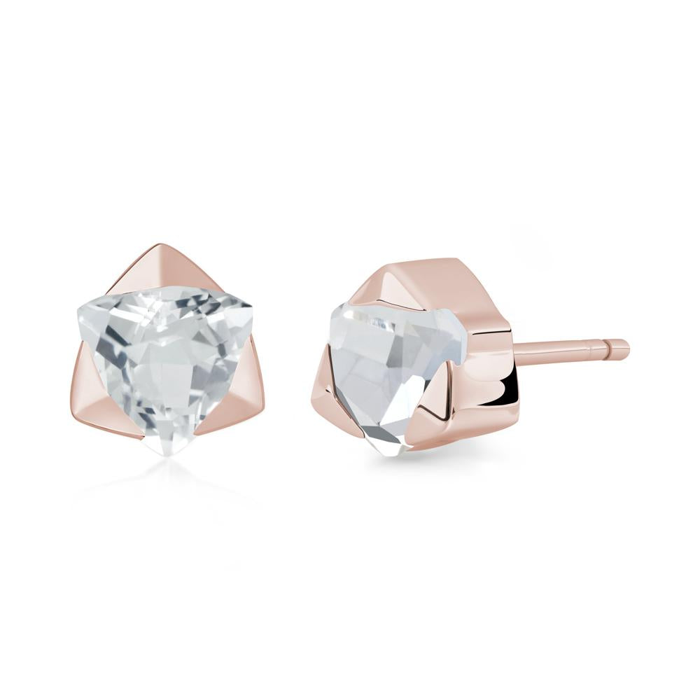 Trillion Cut White Topaz Bezel Stud Earrings - LUO Jewelry #metal_14k rose gold