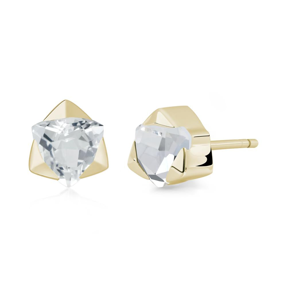 Trillion Cut White Topaz Bezel Stud Earrings - LUO Jewelry #metal_14k yellow gold