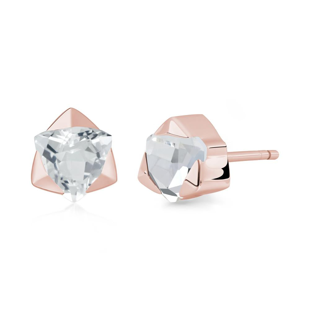 Trillion Cut White Topaz Bezel Stud Earrings - LUO Jewelry #metal_18k rose gold