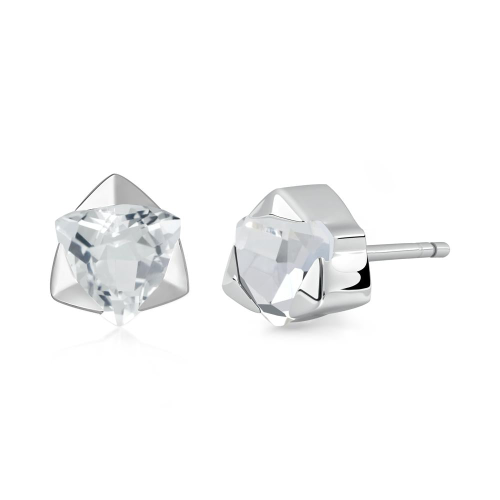 Trillion Cut White Topaz Bezel Stud Earrings - LUO Jewelry #metal_18k white gold