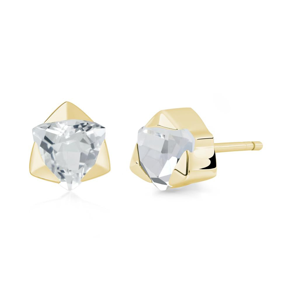 Trillion Cut White Topaz Bezel Stud Earrings - LUO Jewelry #metal_18k yellow gold