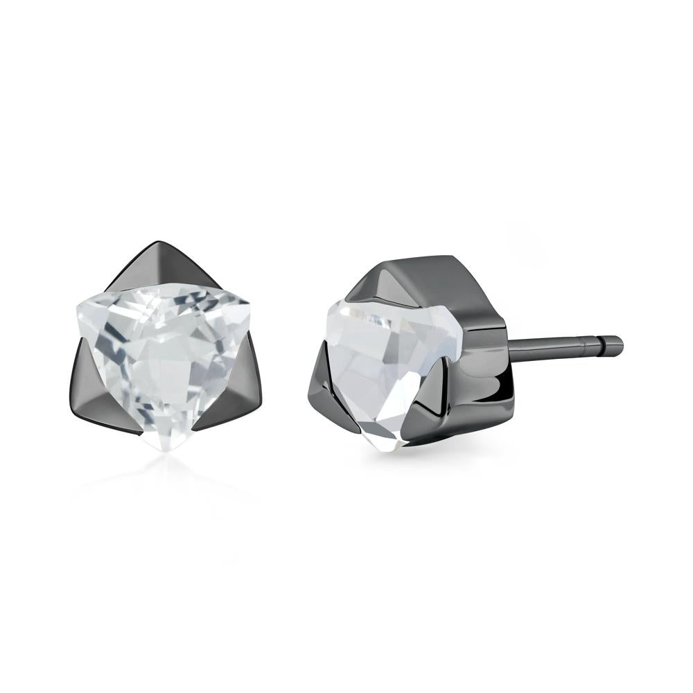 Trillion Cut White Topaz Bezel Stud Earrings - LUO Jewelry #metal_black finish sterling silver