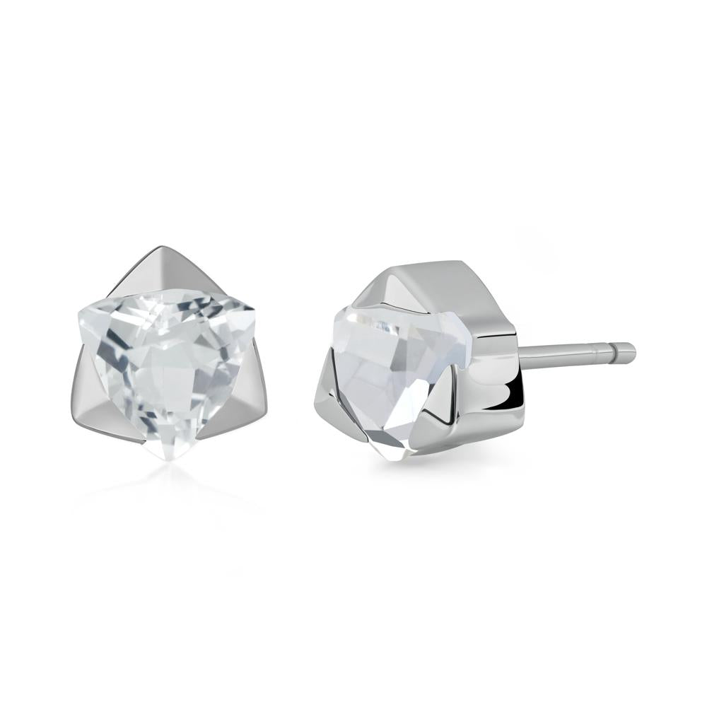 Trillion Cut White Topaz Bezel Stud Earrings - LUO Jewelry #metal_platinum