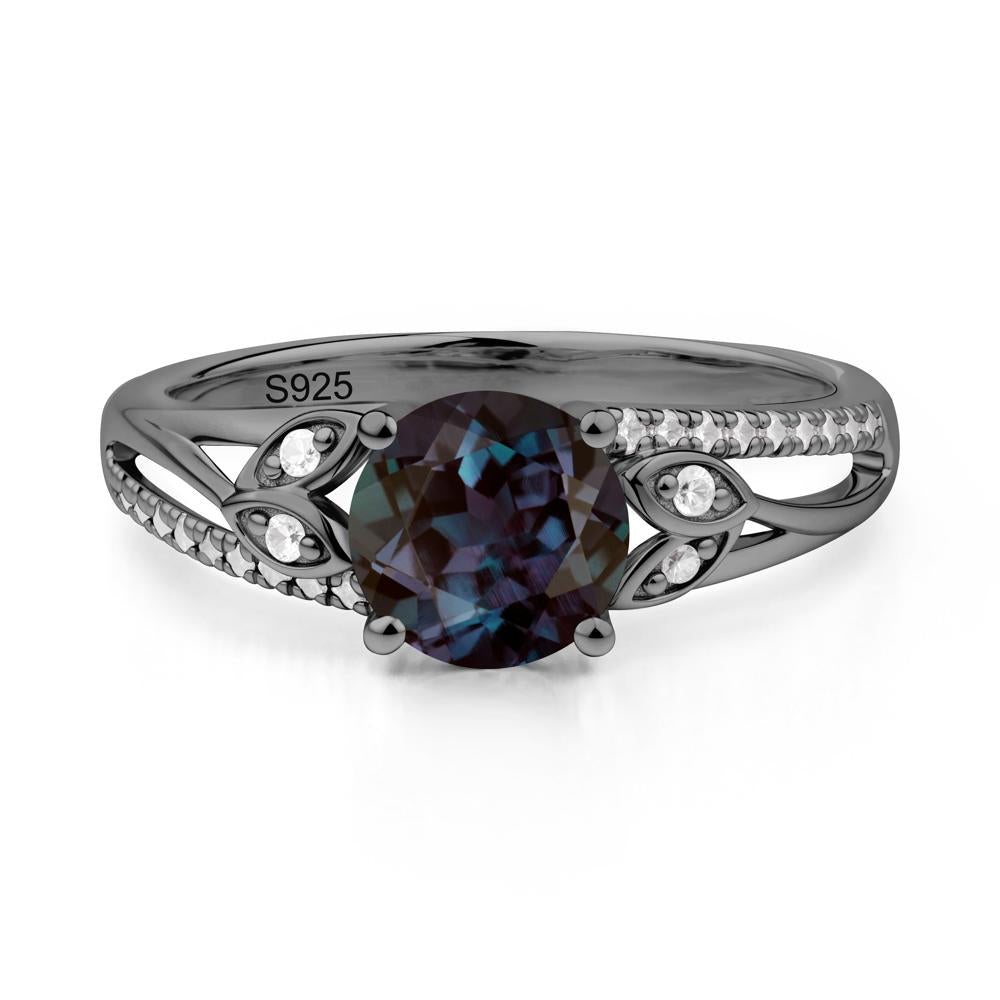 Leaf Inspired Alexandrite Engagement Ring - LUO Jewelry #metal_black finish sterling silver