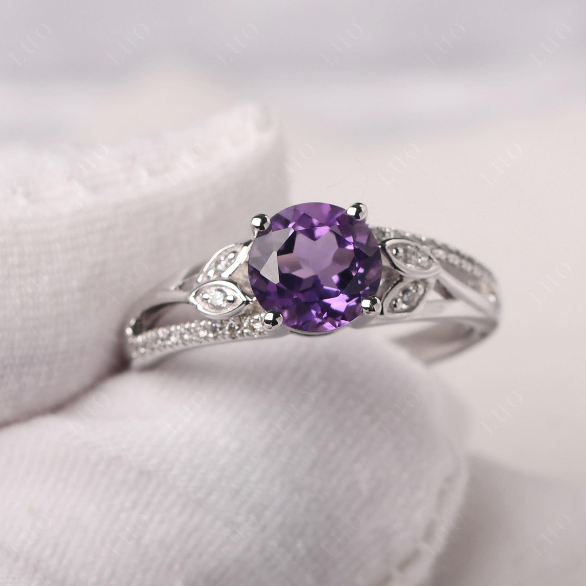 Leaf Inspired Amethyst Engagement Ring - LUO Jewelry