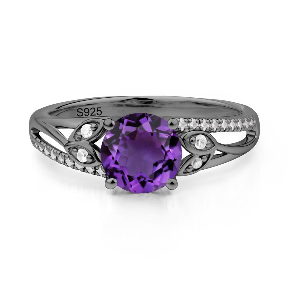 Leaf Inspired Amethyst Engagement Ring - LUO Jewelry #metal_black finish sterling silver