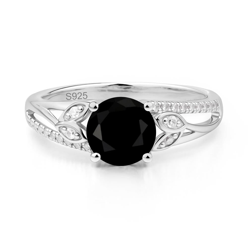 Leaf Inspired Black Spinel Engagement Ring - LUO Jewelry #metal_sterling silver