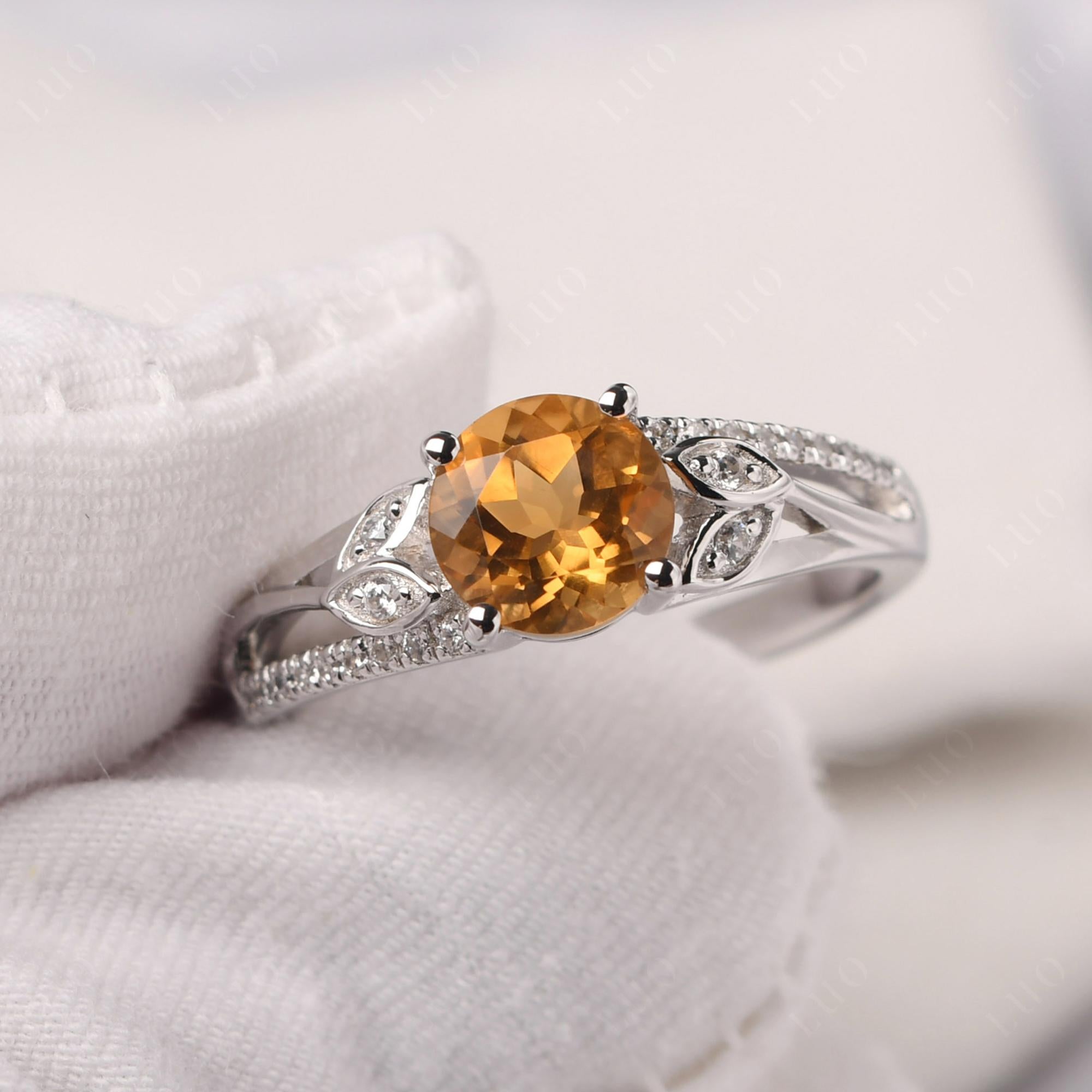 Leaf Inspired Citrine Engagement Ring - LUO Jewelry